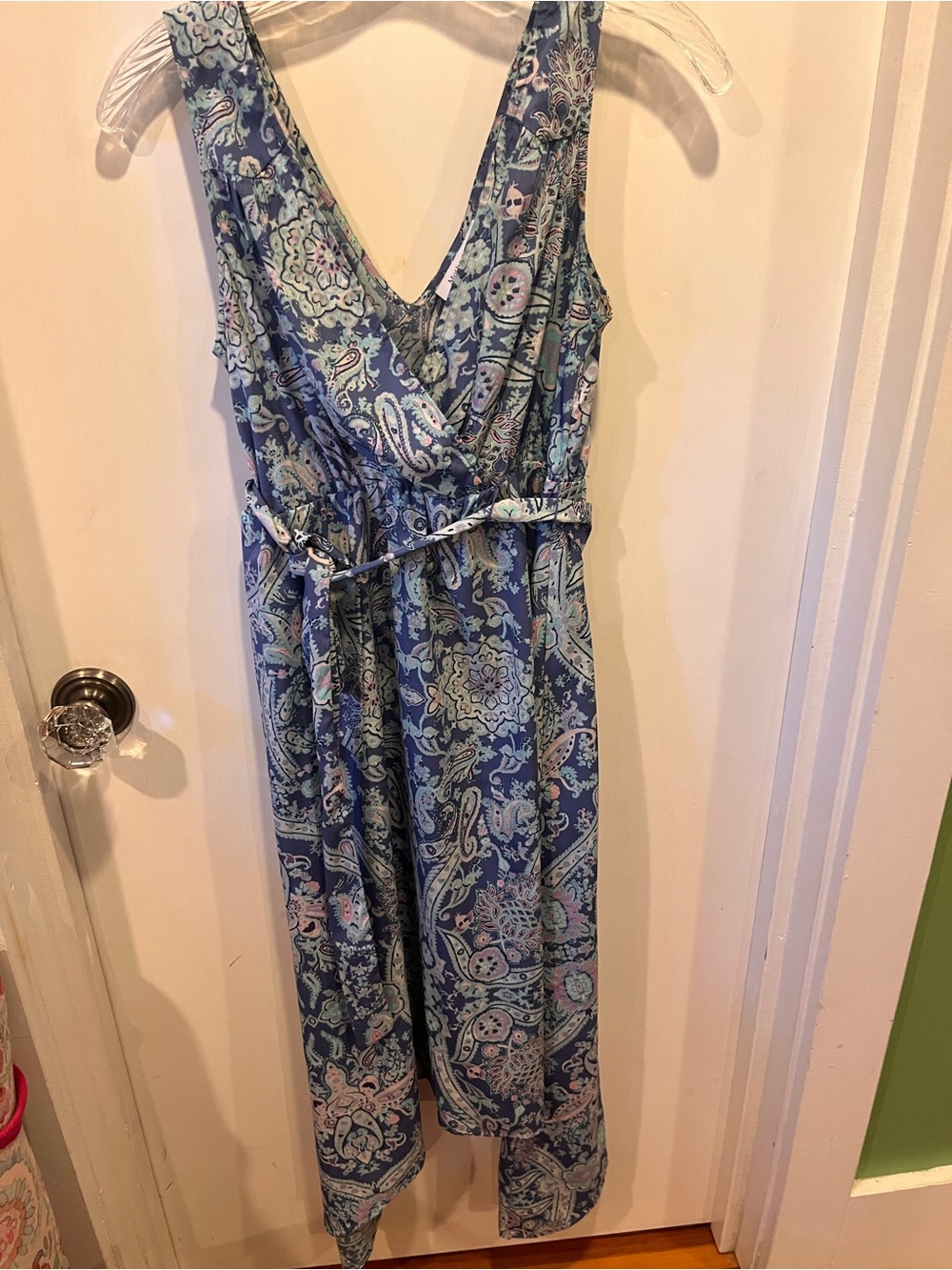Motherhood Maternity Blue Paisley Wrap Midi Dress